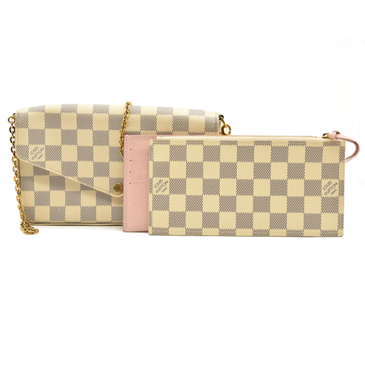 LOUIS VUITTON Damier Azur Pochette Felicie Chain Wallet Rose Ballerine