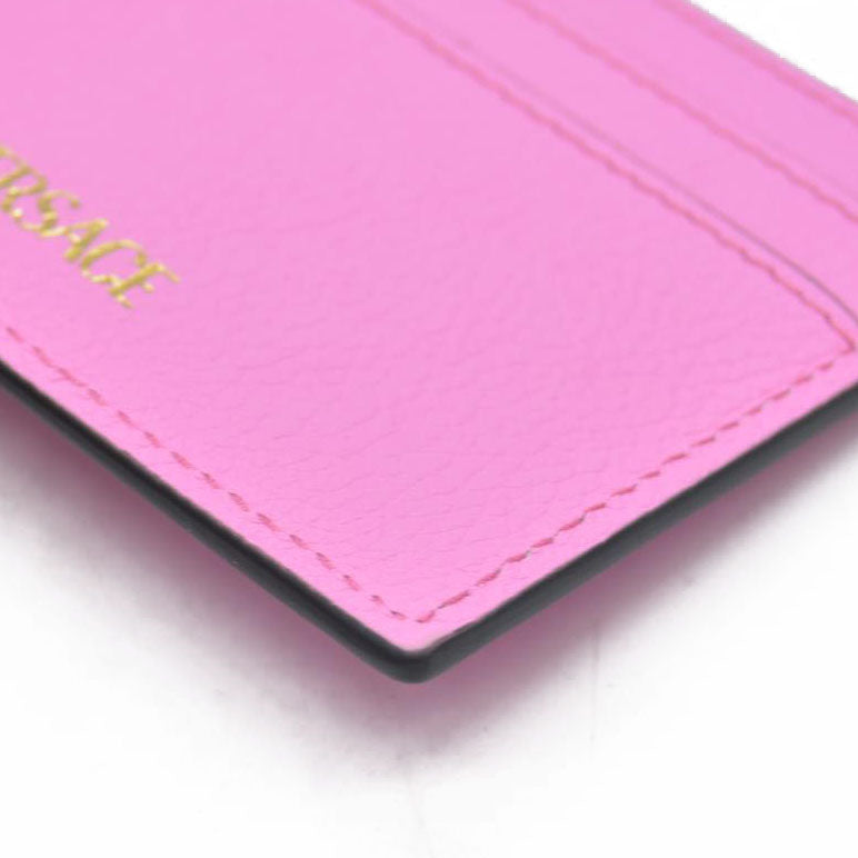 $295 Versace Medusa Insignia Pink Leather Card Holder CONSIGNMENT