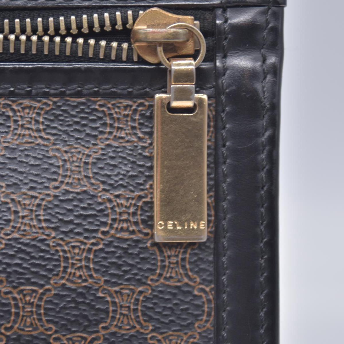 $650 CELINE Macadam Canvas Outer Pocket Clutch Pouch Black Brown CONSIGNMENT 10021194