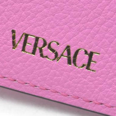$295 Versace Medusa Insignia Pink Leather Card Holder CONSIGNMENT