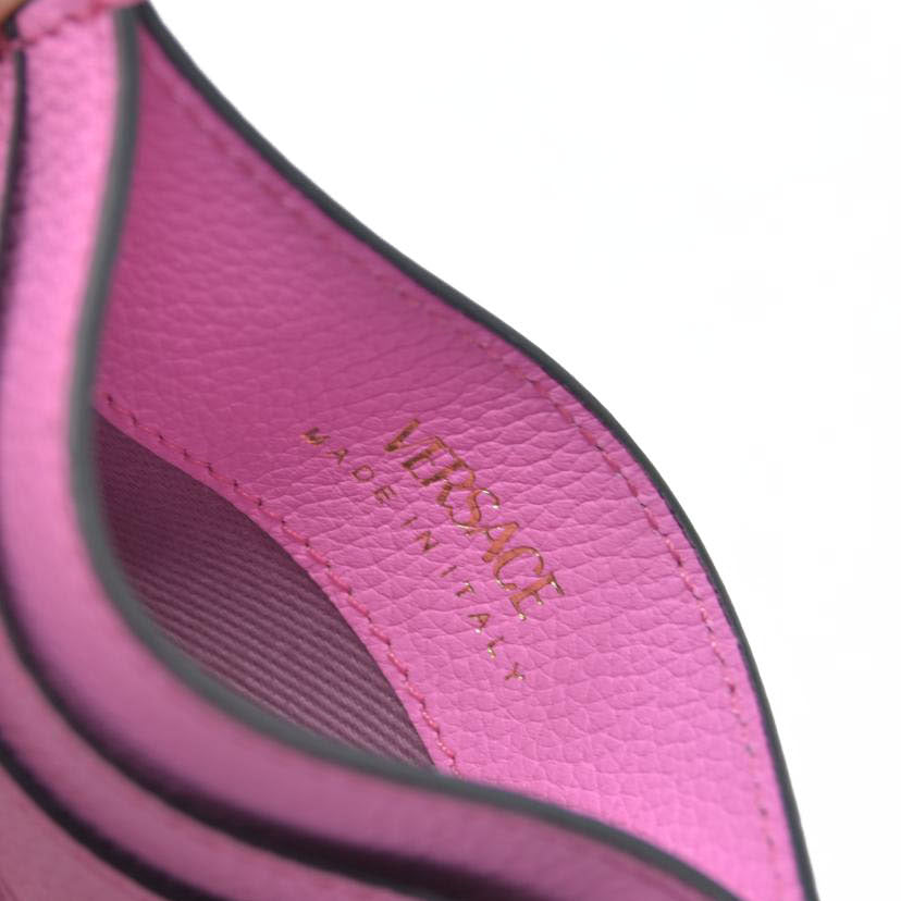 $295 Versace Medusa Insignia Pink Leather Card Holder CONSIGNMENT