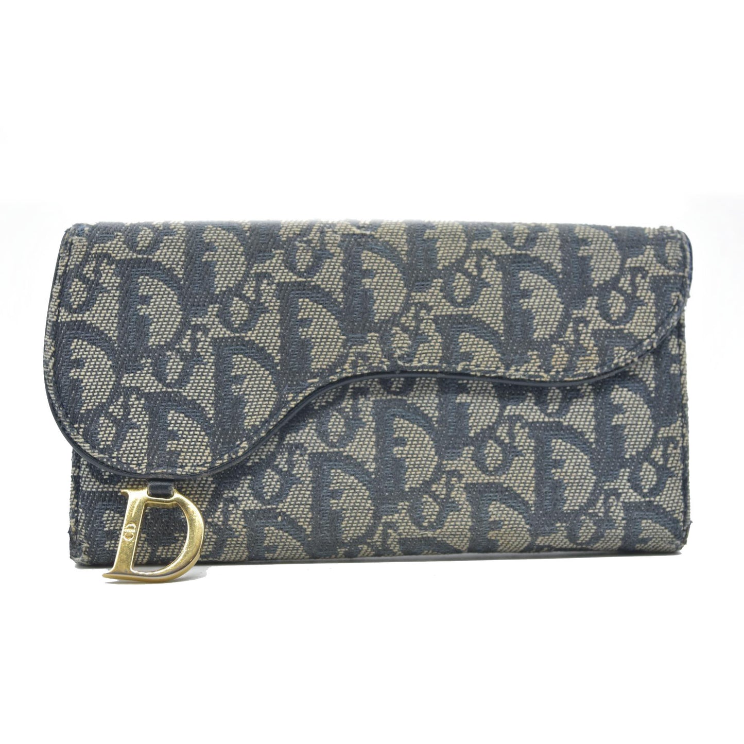 $680 Christian Dior Monogram Saddle Wallet Navy CONSIGNMENT