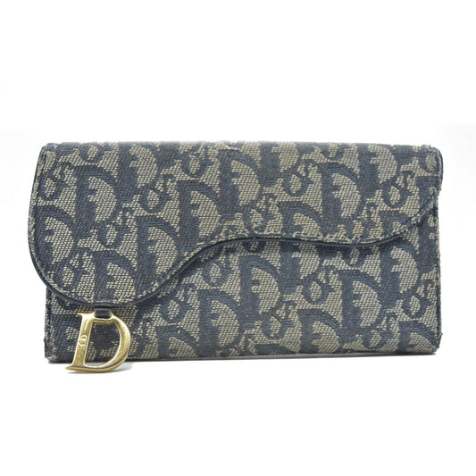 $680 Christian Dior Monogram Saddle Wallet Navy CONSIGNMENT