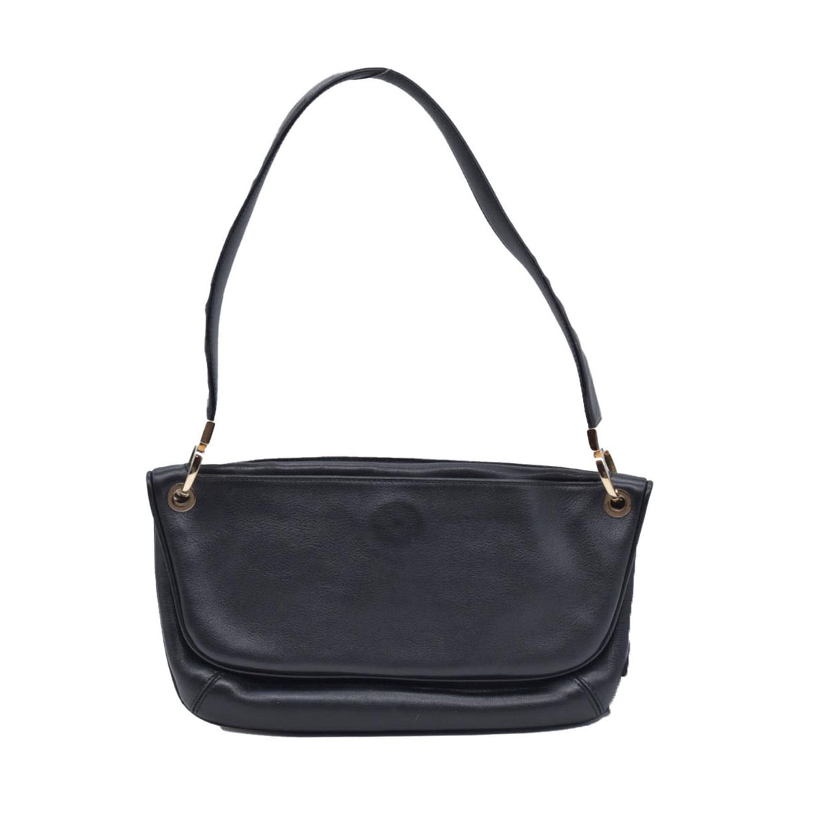 $980 SALVATORE FERRAGAMO Calfskin Gancini Flap Shoulder Bag Black CONSIGNMENT 10021226