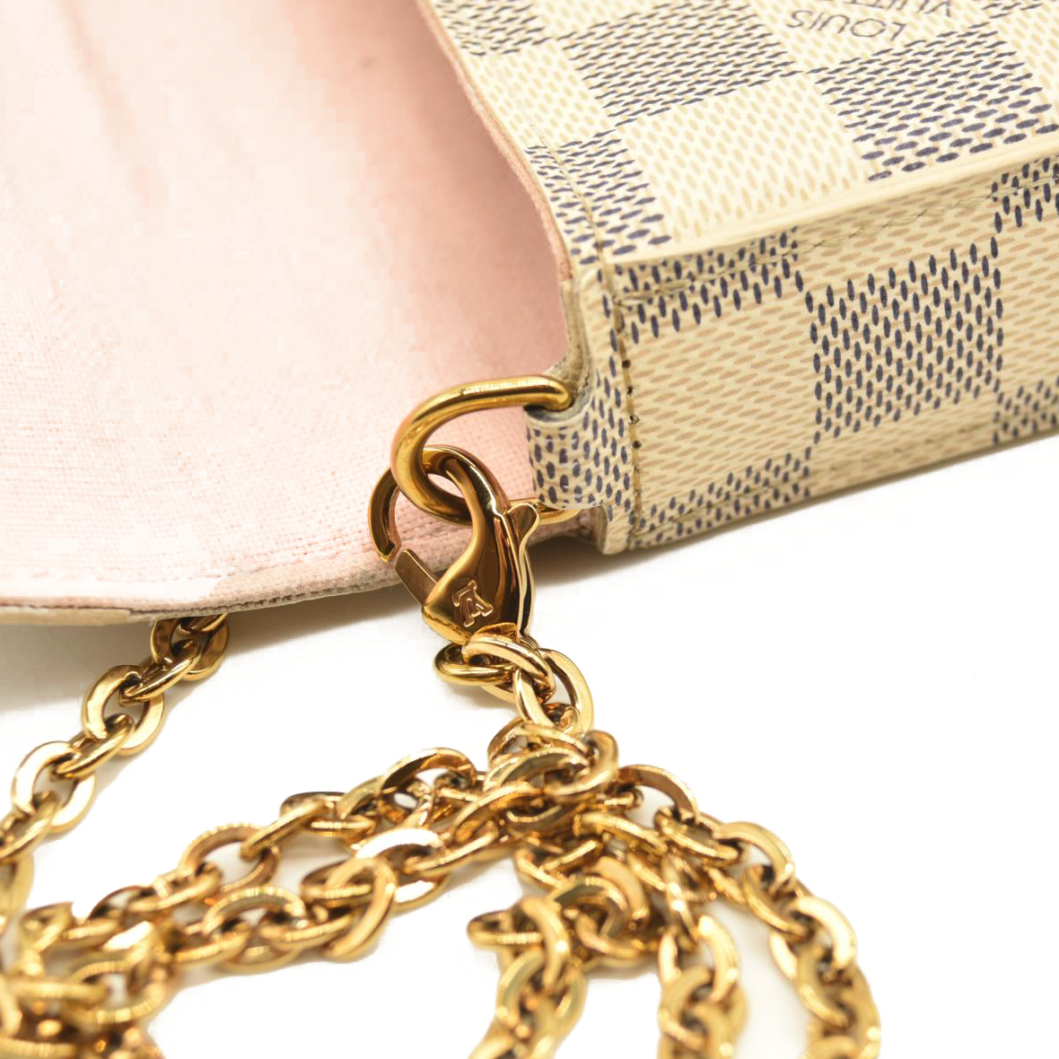 LOUIS VUITTON Damier Azur Pochette Felicie Chain Wallet Rose Ballerine