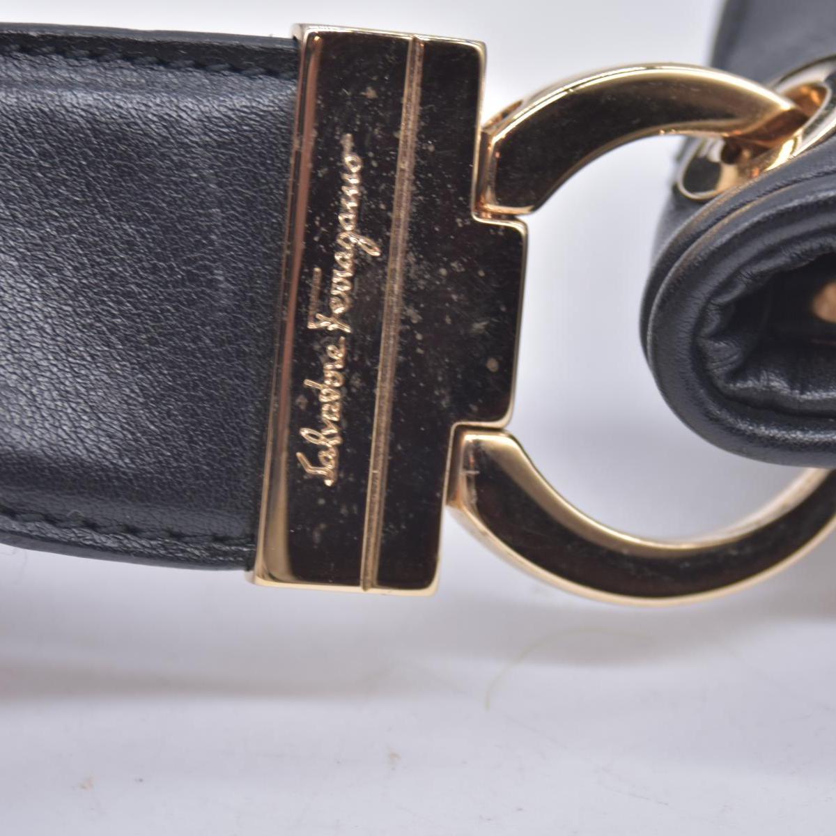 $980 SALVATORE FERRAGAMO Calfskin Gancini Flap Shoulder Bag Black CONSIGNMENT 10021226