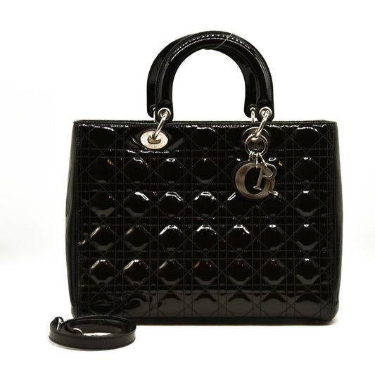 AUCTION $7000 Christian Dior  Patent Cannage Large Lady Dior Black