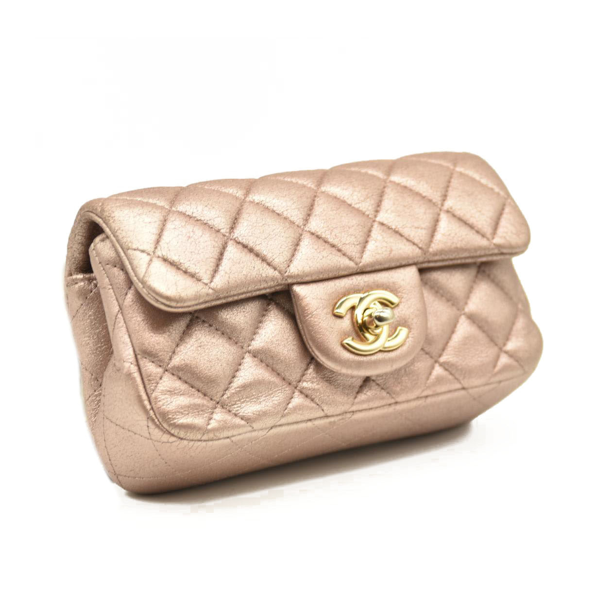 Chanel Metallic Leather Quilted Extra Mini Rectangular Flap Pink