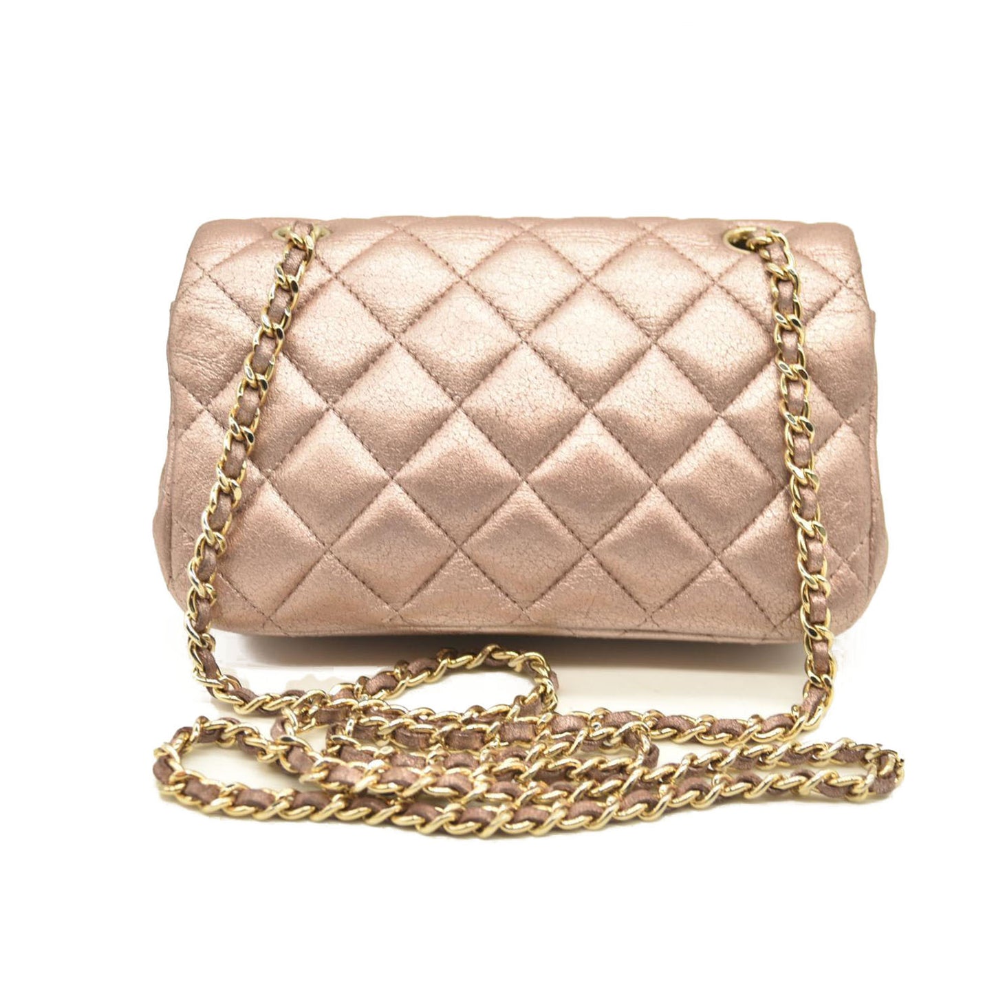 Chanel Metallic Leather Quilted Extra Mini Rectangular Flap Pink