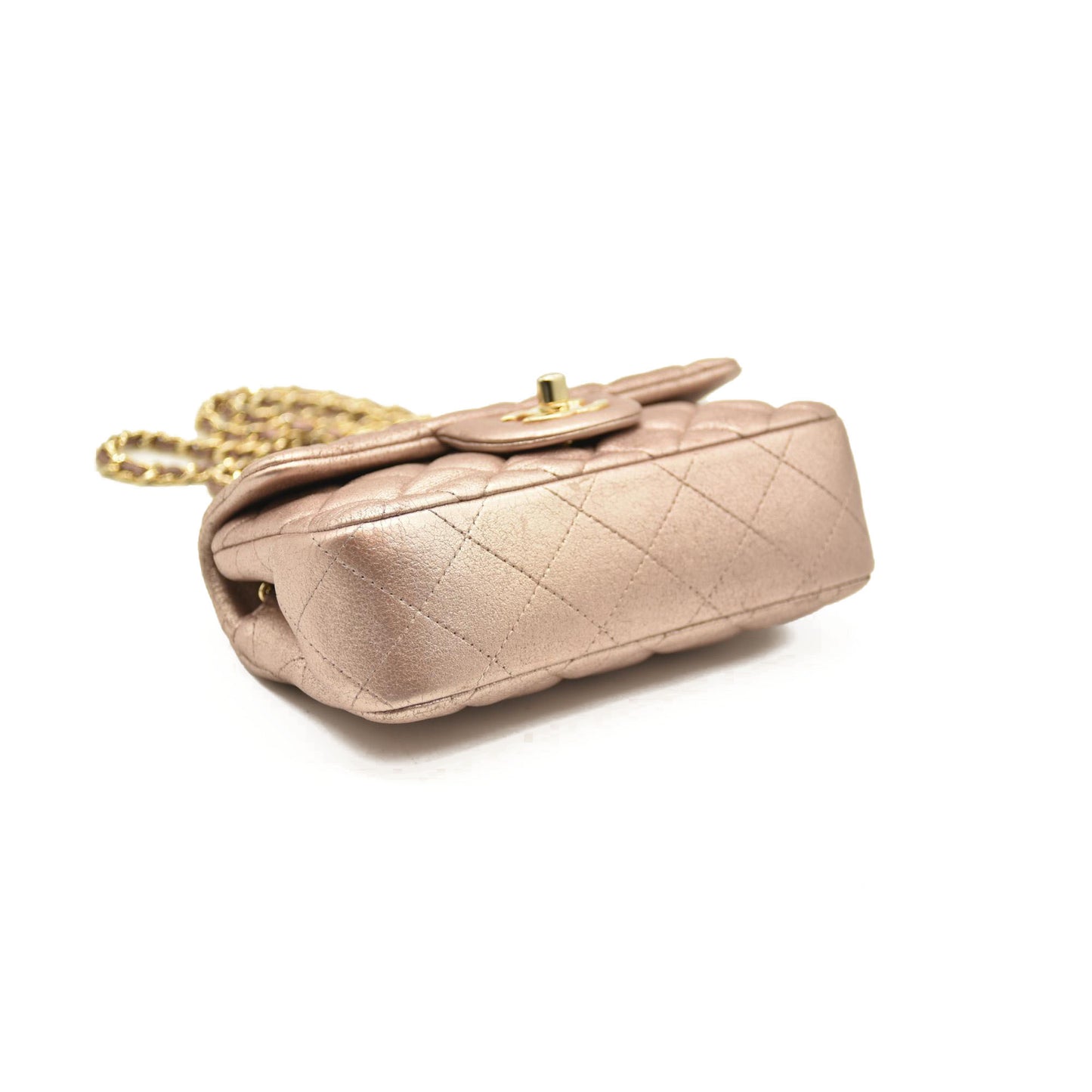 Chanel Metallic Leather Quilted Extra Mini Rectangular Flap Pink