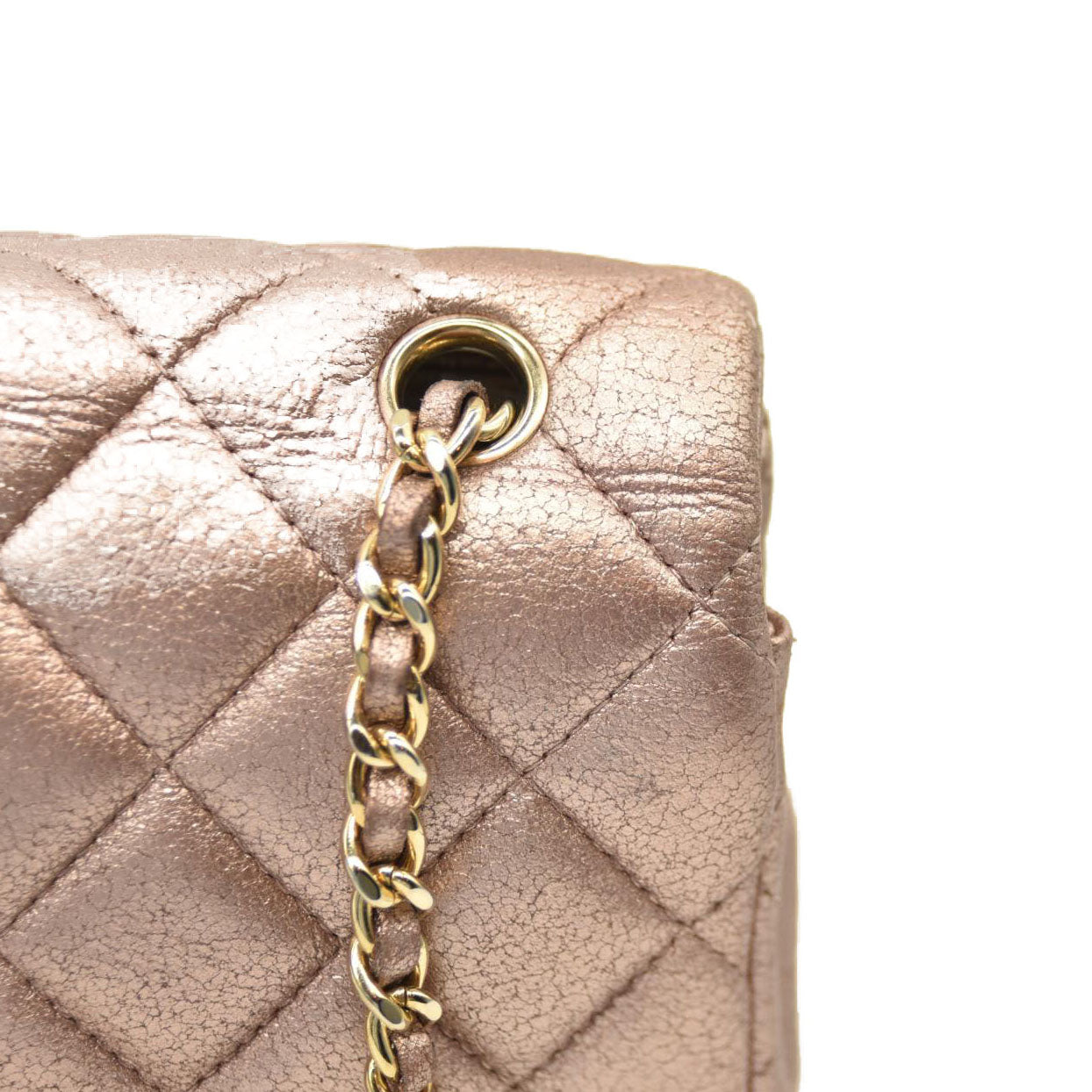 Chanel Metallic Leather Quilted Extra Mini Rectangular Flap Pink