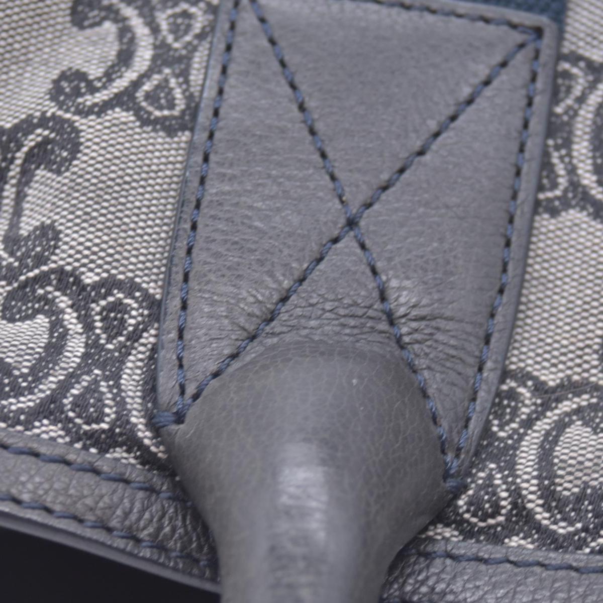 $1150 CELINE Triomphe Canvas & Web Buckle Strap Tote Bag Grey Navy CONSIGNMENT 10021188