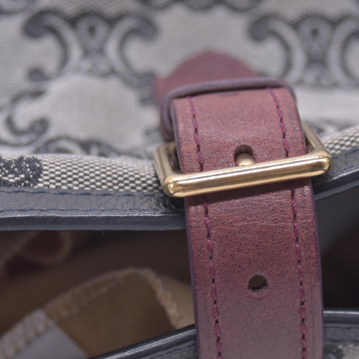$1150 CELINE Triomphe Canvas & Web Buckle Strap Tote Bag Grey Navy CONSIGNMENT 10021188