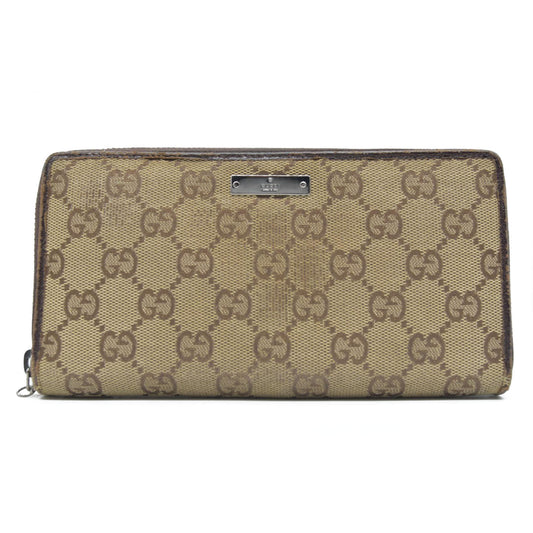 Gucci  Monogram Metal Bar Zip Around Wallet Dark Brown