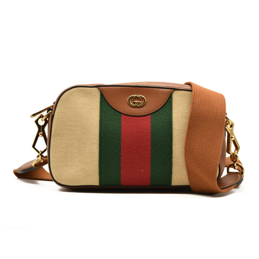 Gucci  Vintage Canvas Web Shoulder Bag Sand Cuir