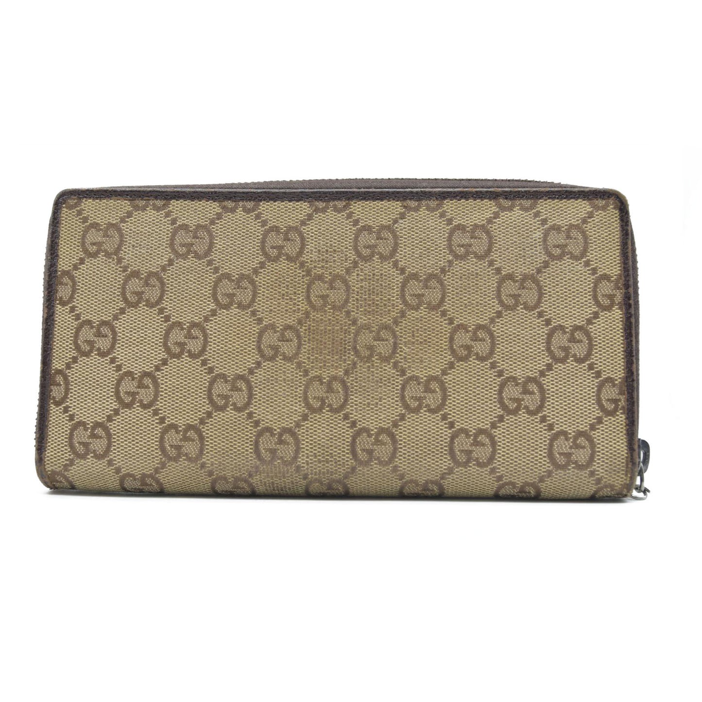 Gucci  Monogram Metal Bar Zip Around Wallet Dark Brown