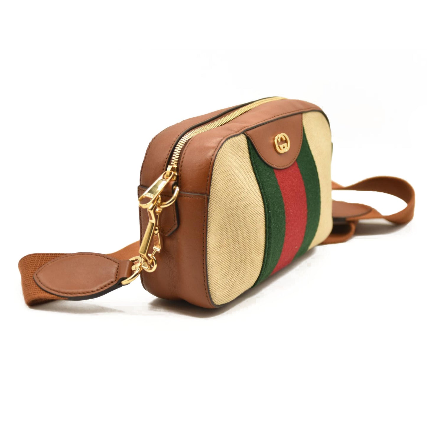 Gucci  Vintage Canvas Web Shoulder Bag Sand Cuir