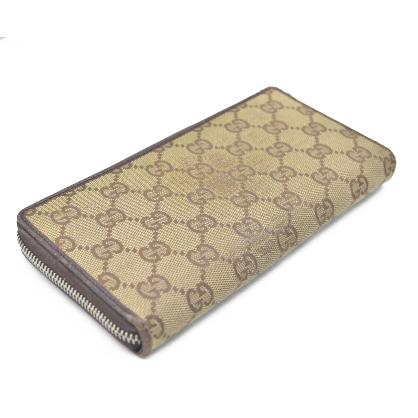 Gucci  Monogram Metal Bar Zip Around Wallet Dark Brown