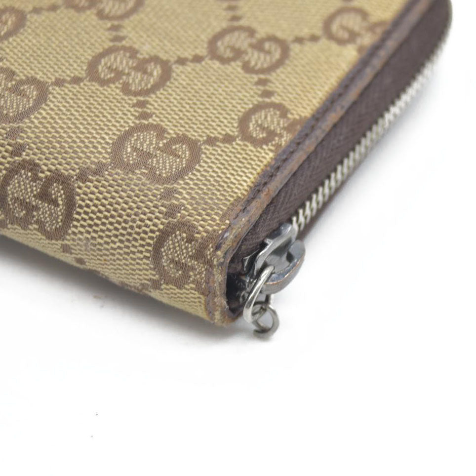 Gucci  Monogram Metal Bar Zip Around Wallet Dark Brown