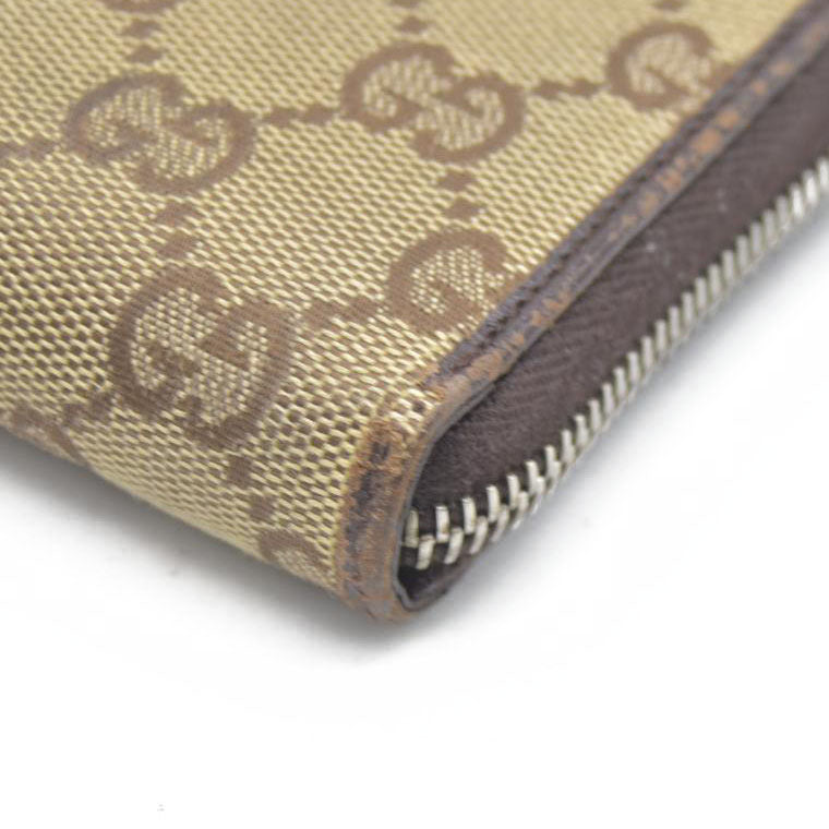 Gucci  Monogram Metal Bar Zip Around Wallet Dark Brown