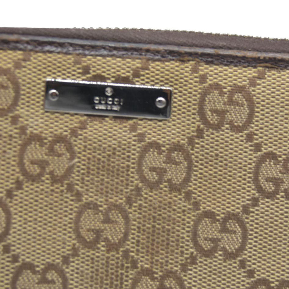 Gucci  Monogram Metal Bar Zip Around Wallet Dark Brown