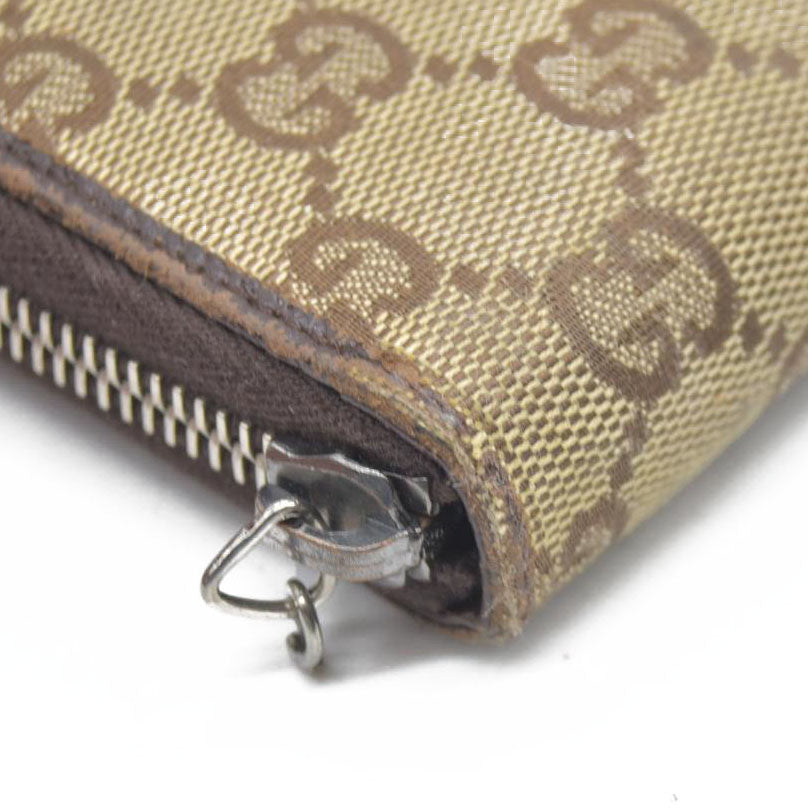 Gucci  Monogram Metal Bar Zip Around Wallet Dark Brown