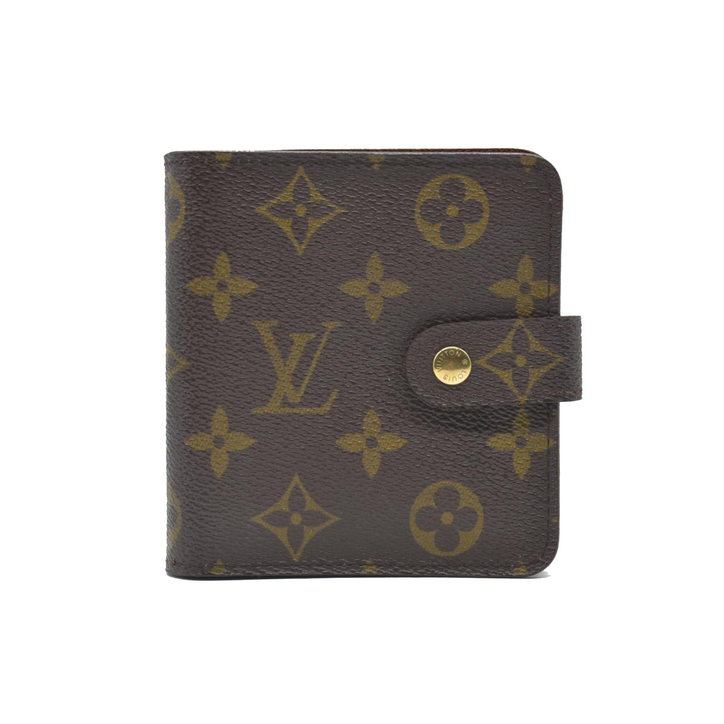 $590 Louis Vuitton Monogram Compact Zip Bifold Wallet Brown CA1908 1998 CONSIGNMENT