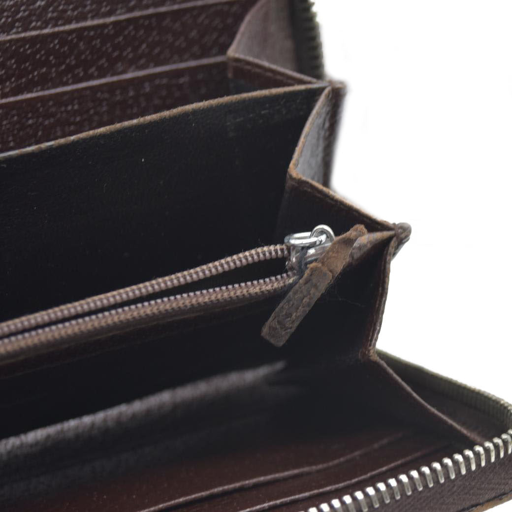 Gucci  Monogram Metal Bar Zip Around Wallet Dark Brown