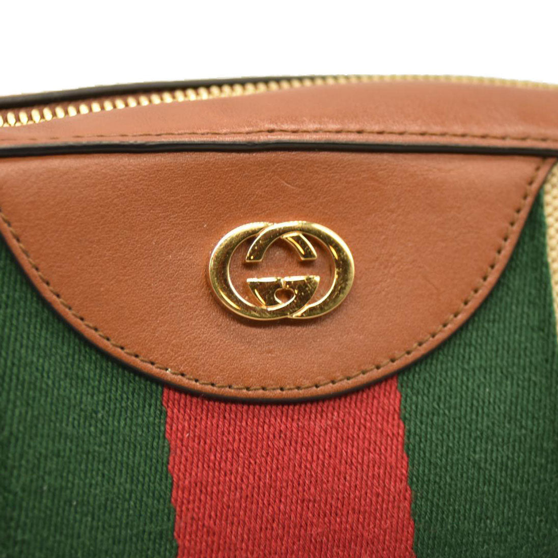 Gucci  Vintage Canvas Web Shoulder Bag Sand Cuir