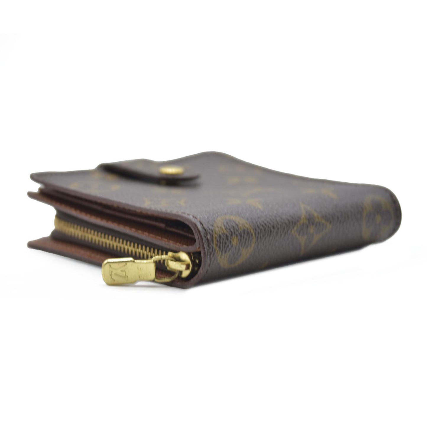 $590 Louis Vuitton Monogram Compact Zip Bifold Wallet Brown CA1908 1998 CONSIGNMENT