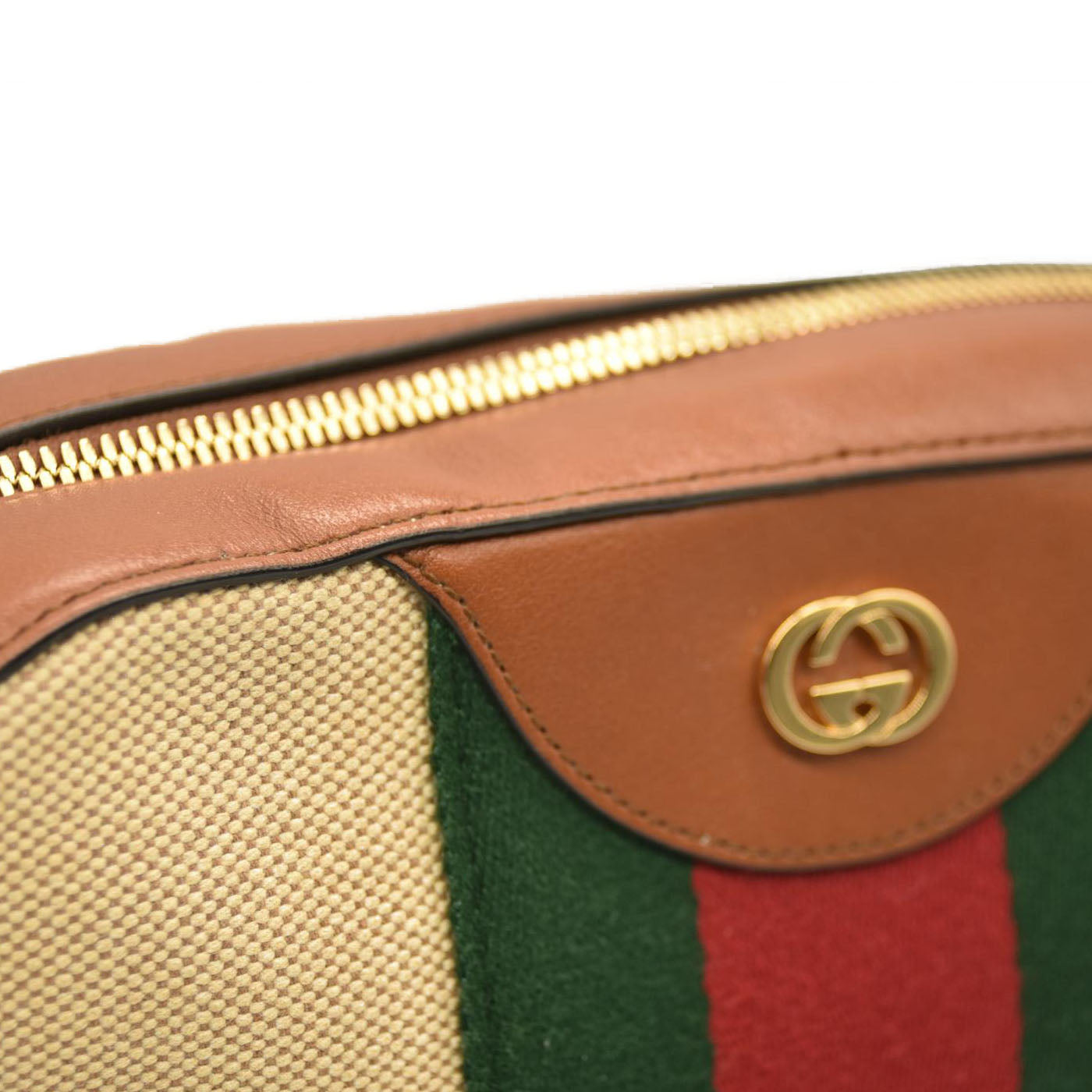 Gucci  Vintage Canvas Web Shoulder Bag Sand Cuir