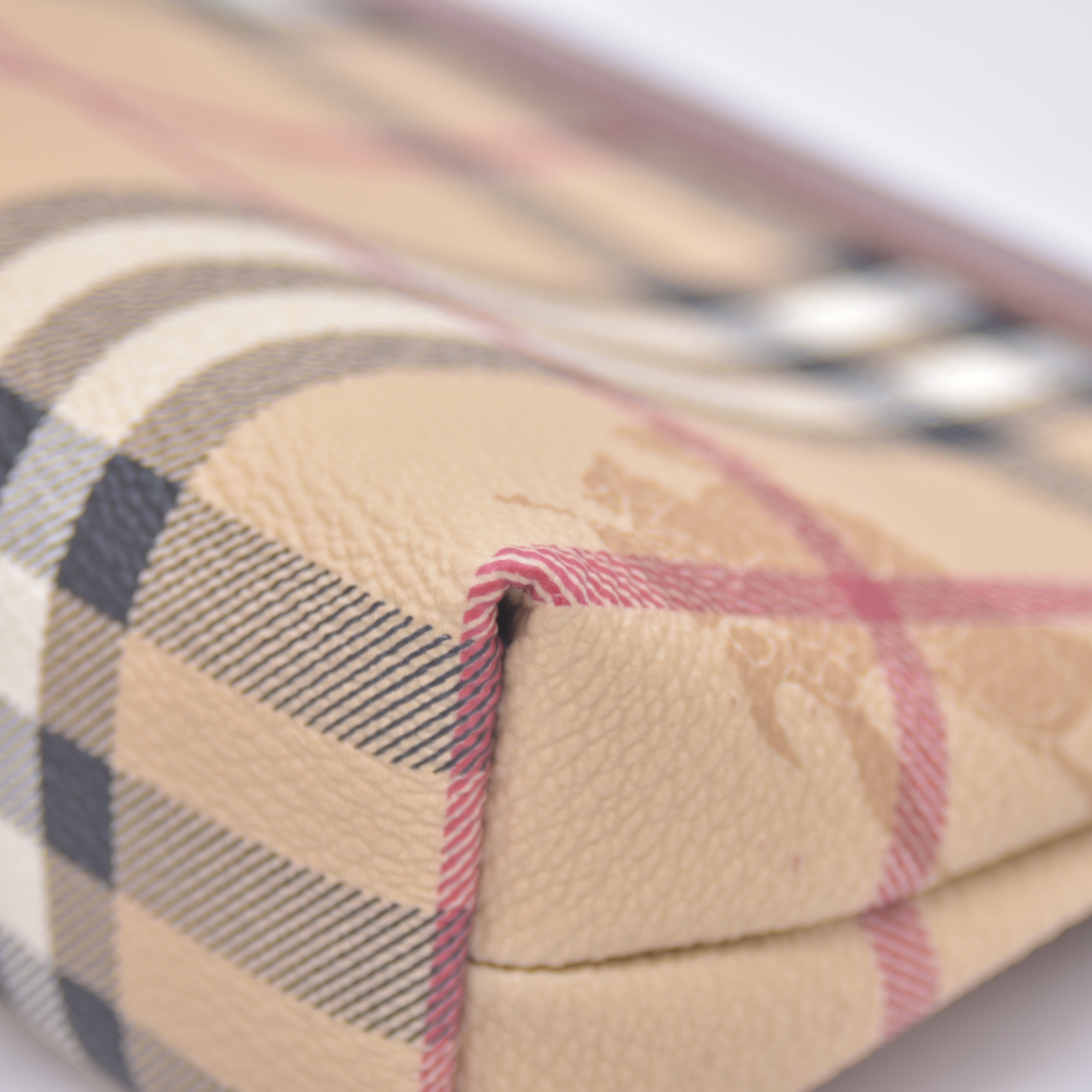 $595 Burberry Small Check Travel Pouch Archive Beige Briar Brown CONSIGNMENT