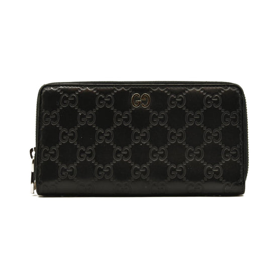 Gucci Black Guccissima Zip Around Wallet