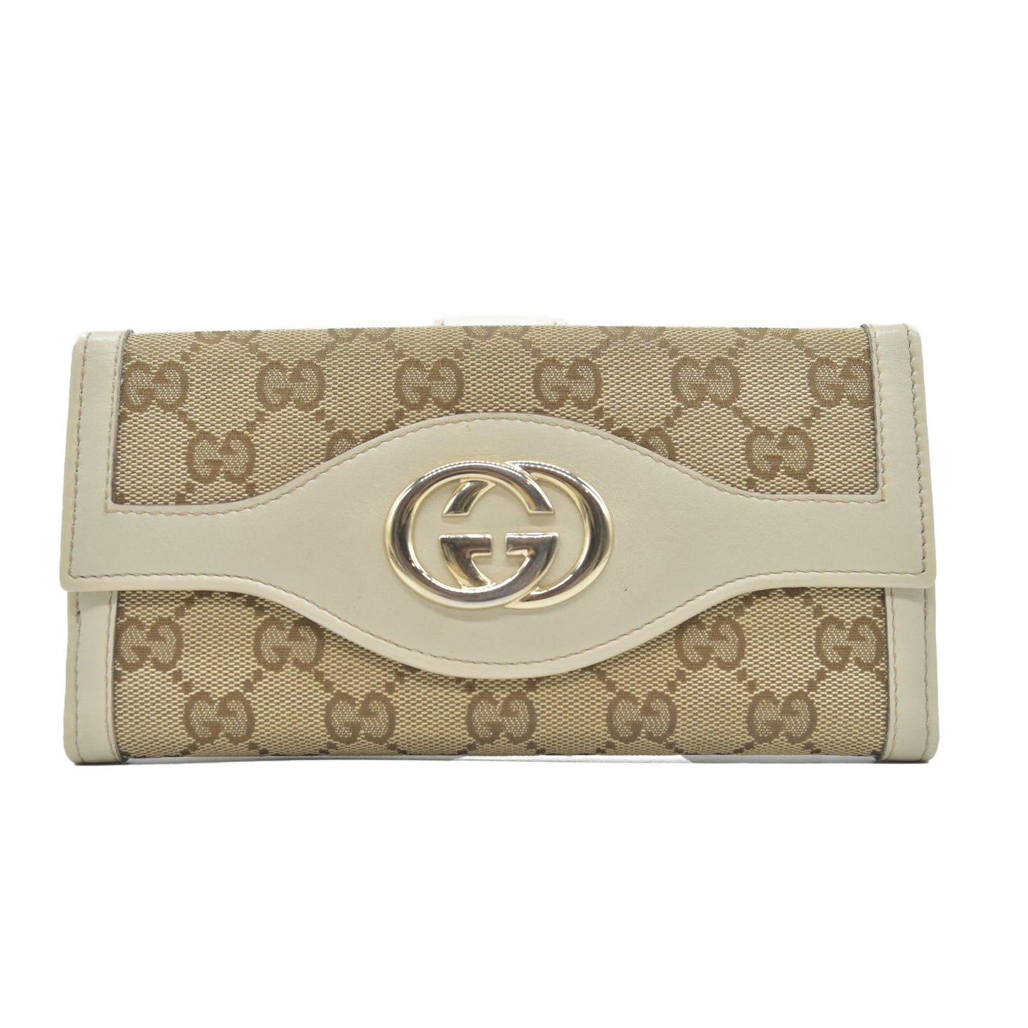 $880 Gucci Monogram Sukey Continental Wallet Champagne CONSIGNMENT