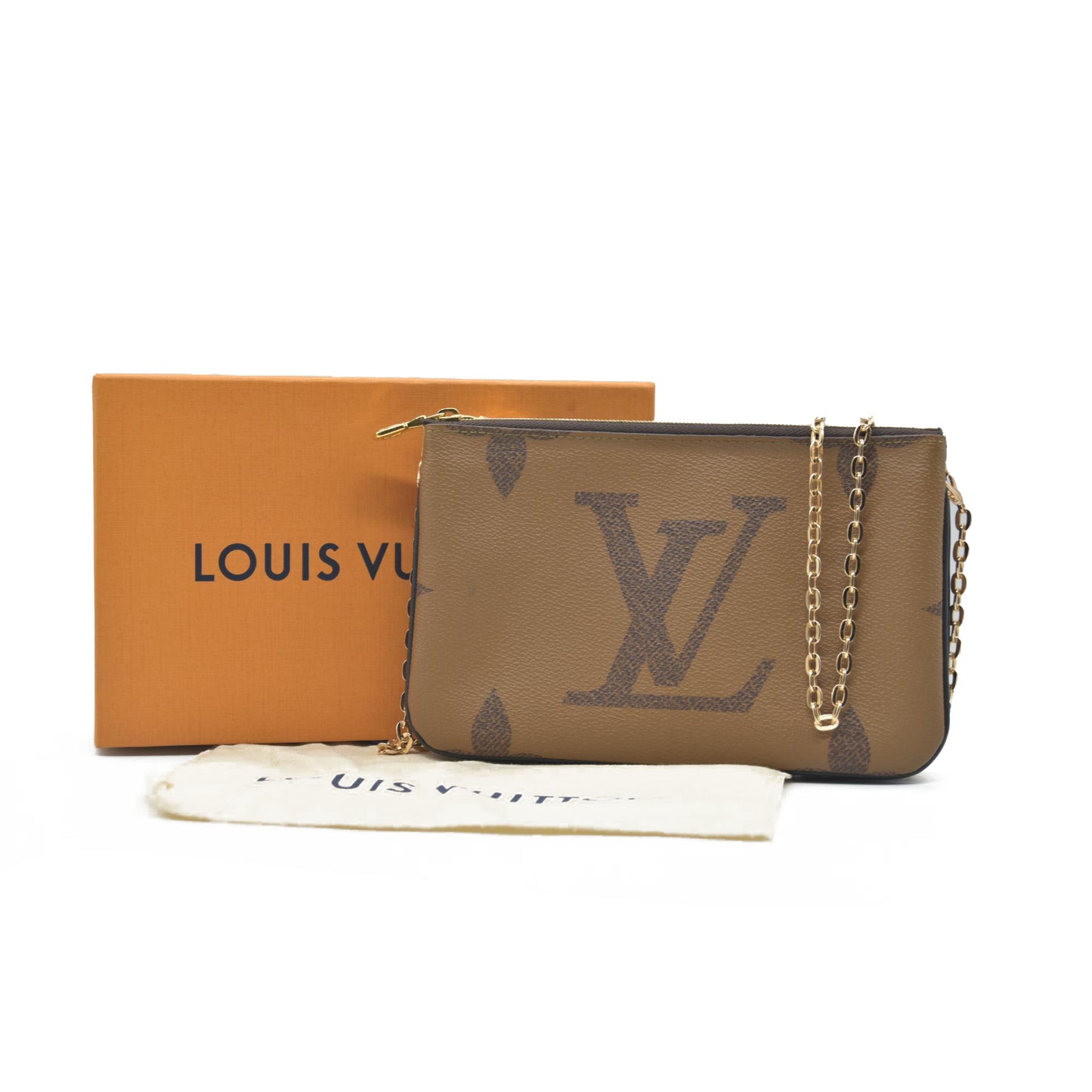 $1420 Louis Vuitton Reverse Monogram Giant Double Zip Pochette CONSIGNMENT