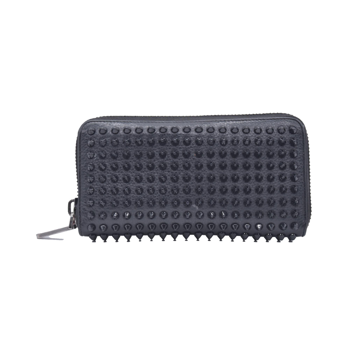 $950 Chrisitian M Panettone Grained Calf leather and Spikes Wallet Black CONSIGNMENT 10021286