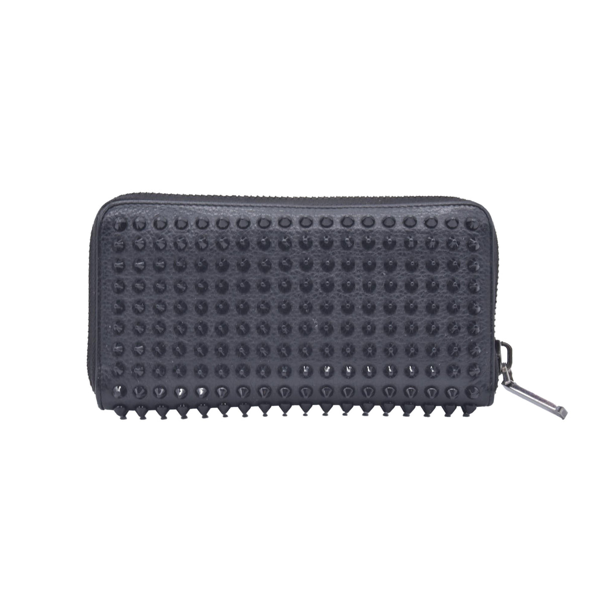 $950 Chrisitian M Panettone Grained Calf leather and Spikes Wallet Black CONSIGNMENT 10021286