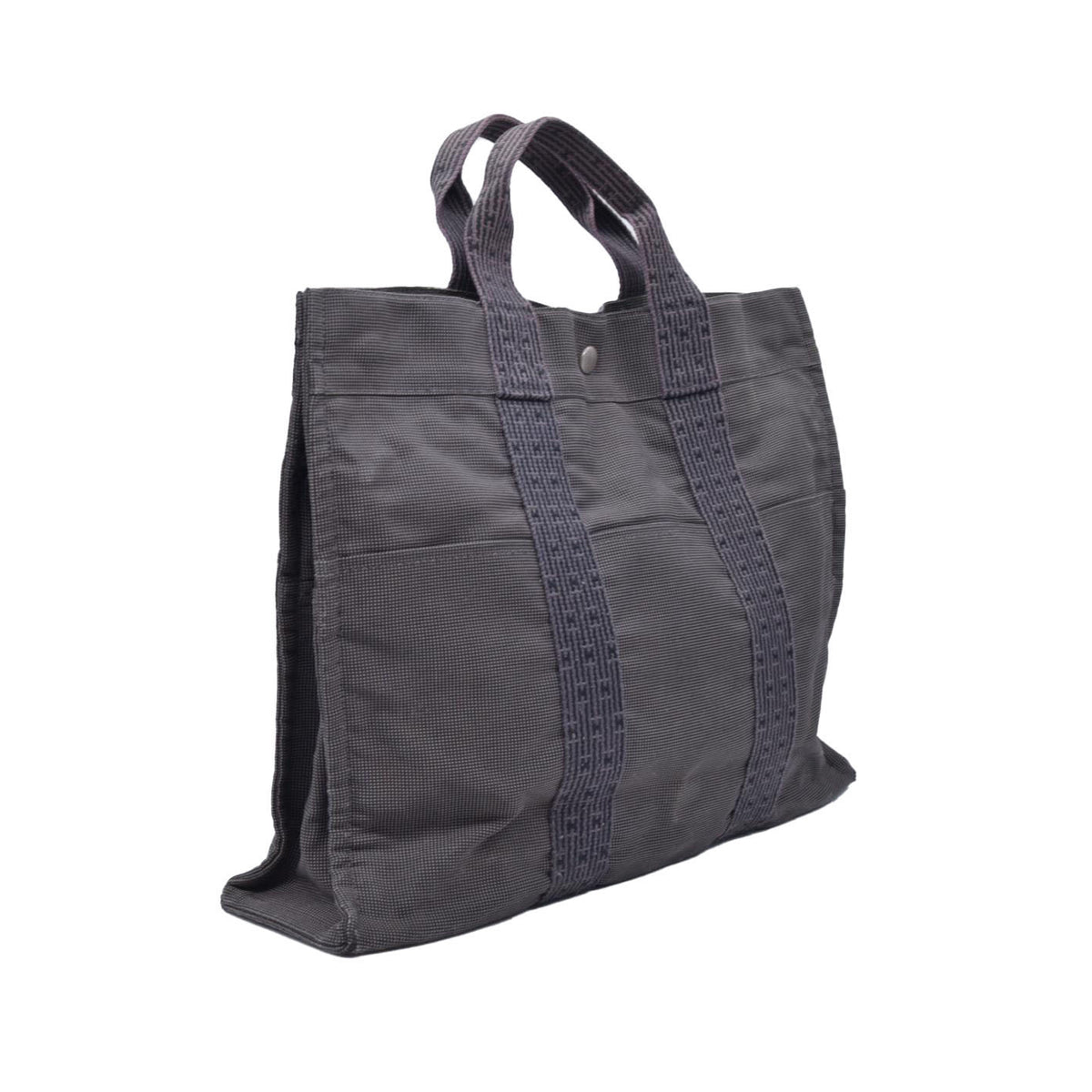 $850 HERMES Toile Herline Tote MM Grey CONSIGNMENT 10021184