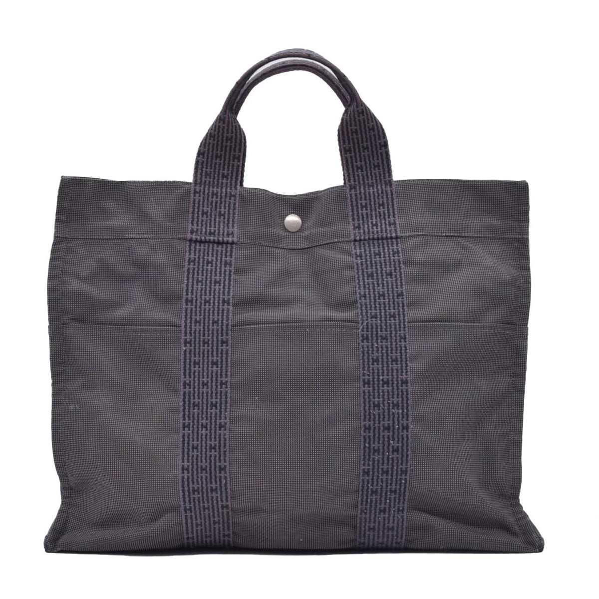 $850 HERMES Toile Herline Tote MM Grey CONSIGNMENT 10021184