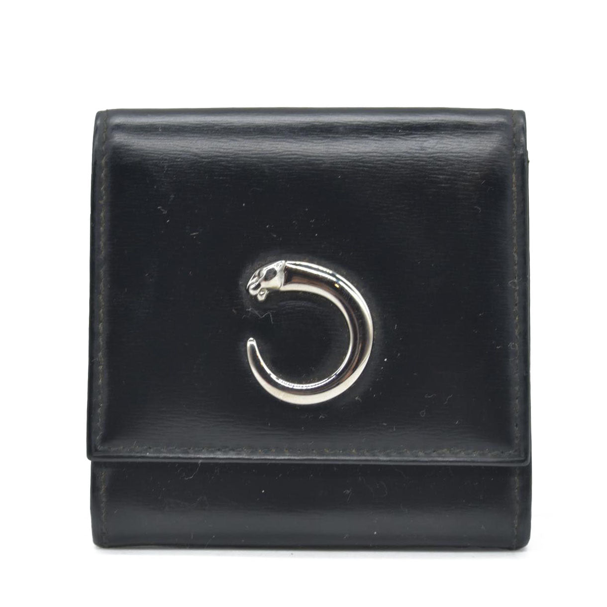 $760 Cartier Leather Compact Wallet Black CONSIGNMENT