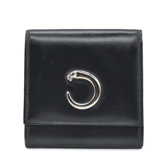 $760 Cartier Leather Compact Wallet Black CONSIGNMENT