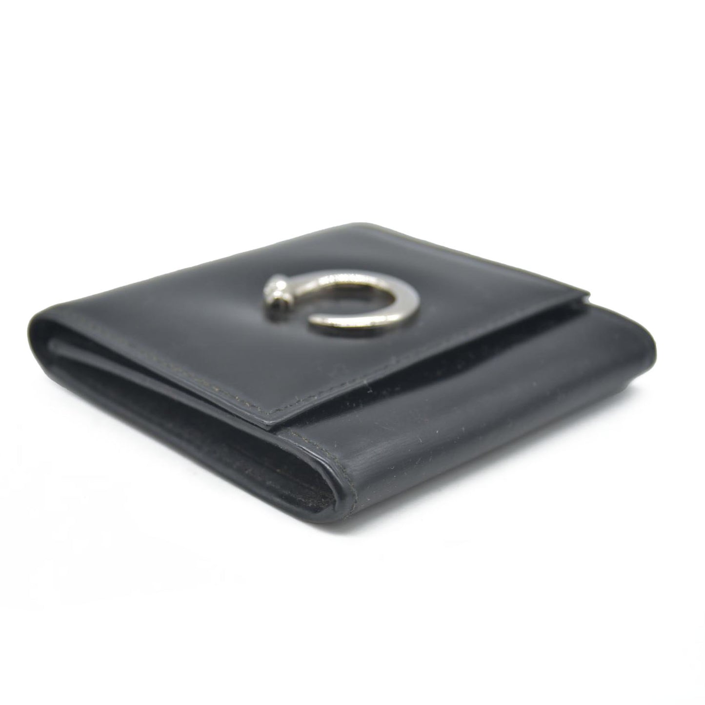 $760 Cartier Leather Compact Wallet Black CONSIGNMENT