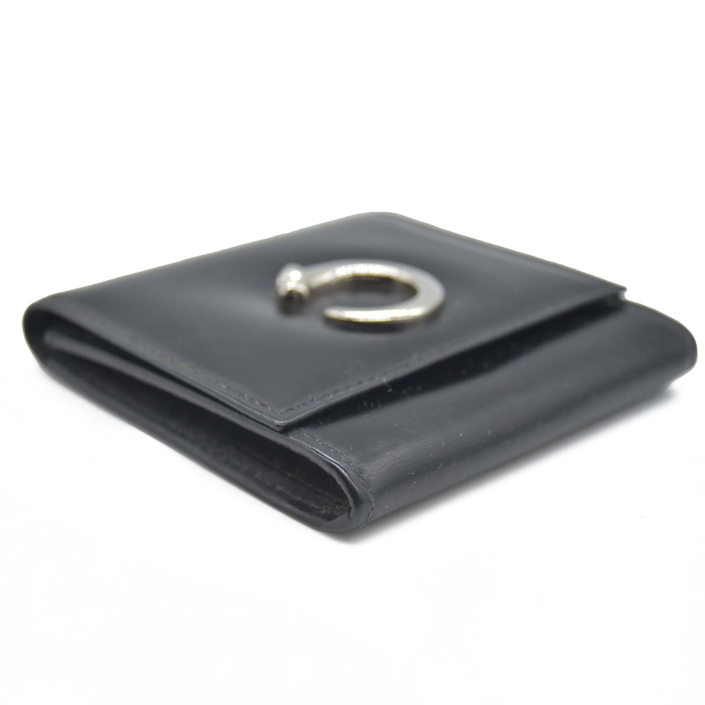 $760 Cartier Leather Compact Wallet Black CONSIGNMENT