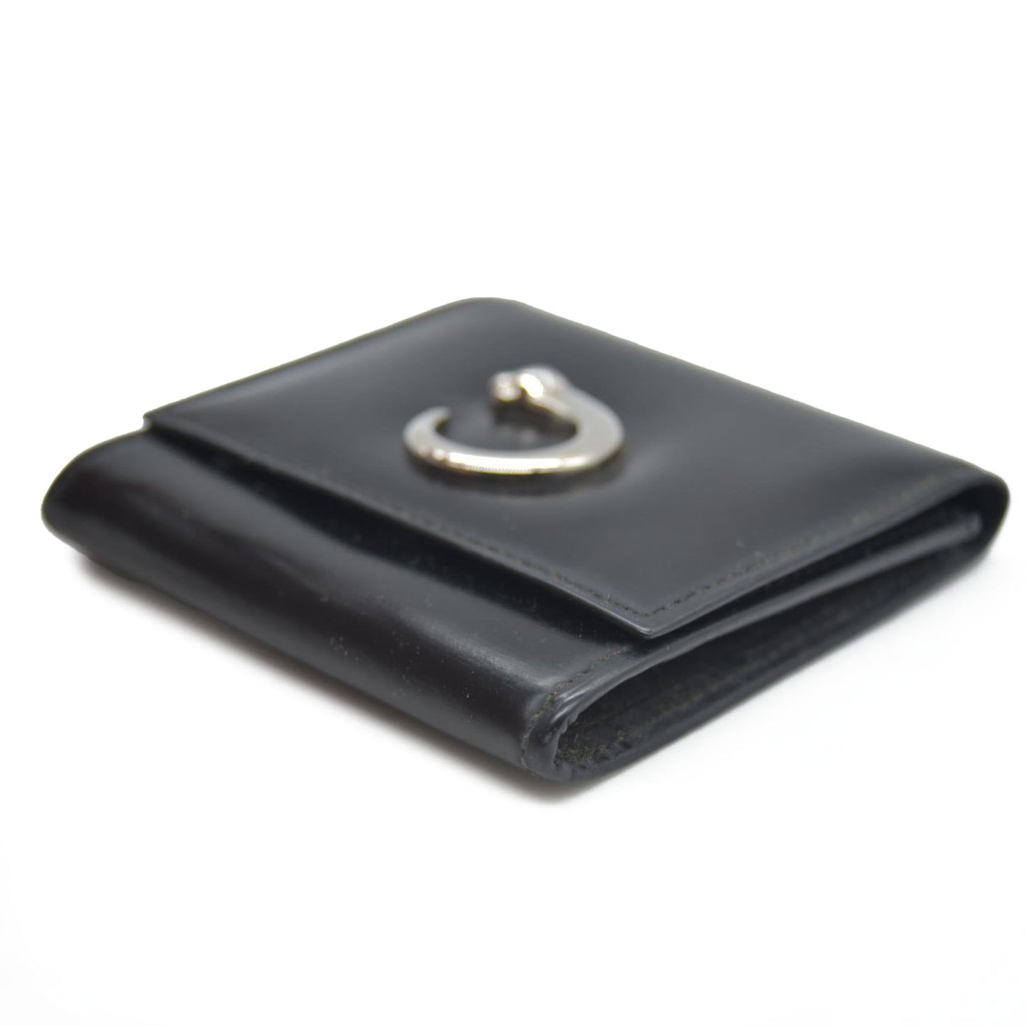 $760 Cartier Leather Compact Wallet Black CONSIGNMENT