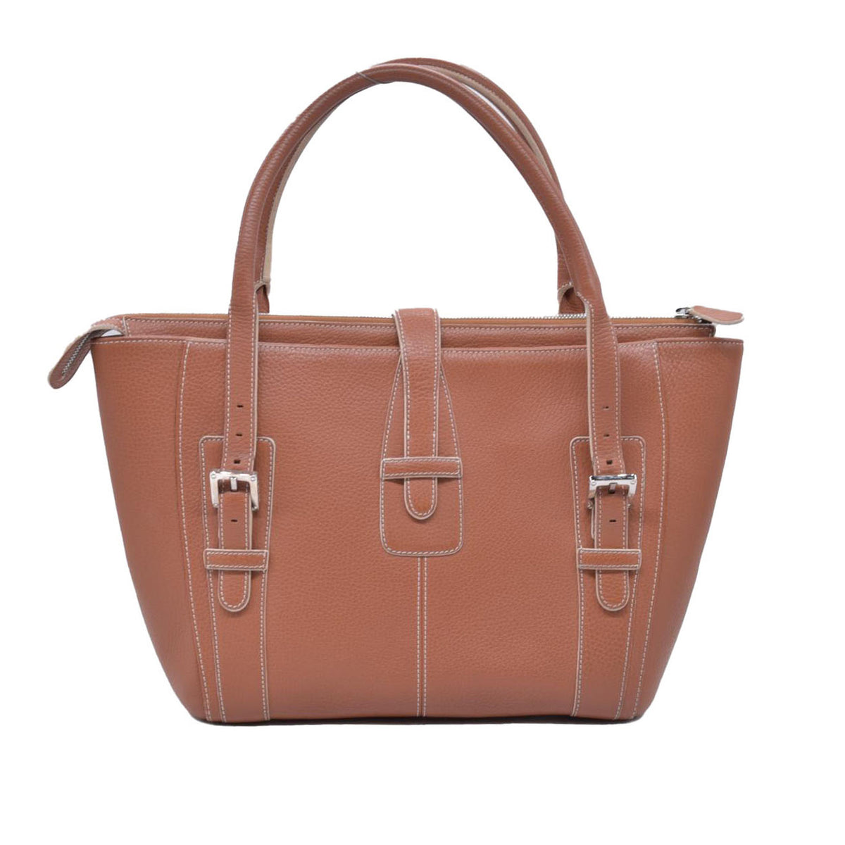 $1250 LOEWE Pebbled Grain Calfskin Buckle Strap Tote Bag Tan CONSIGNMENT 10021195