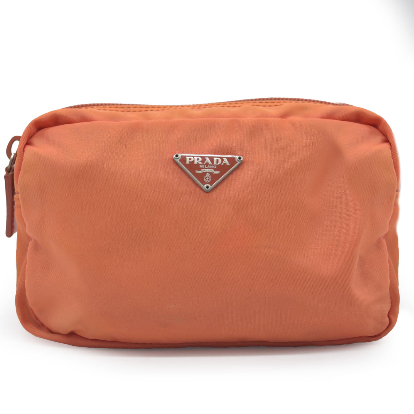 $695 Prada Nylon Vela Cosmetic Pouch Orange CONSIGNMENT