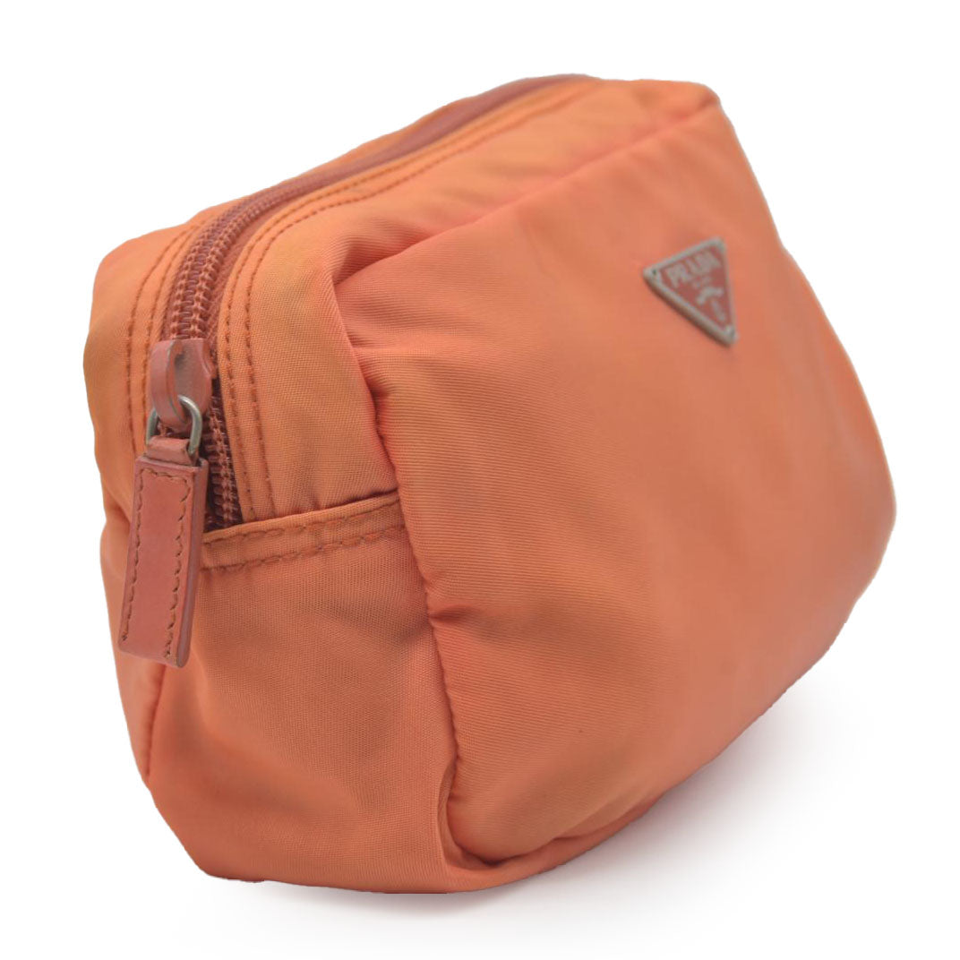 $695 Prada Nylon Vela Cosmetic Pouch Orange CONSIGNMENT