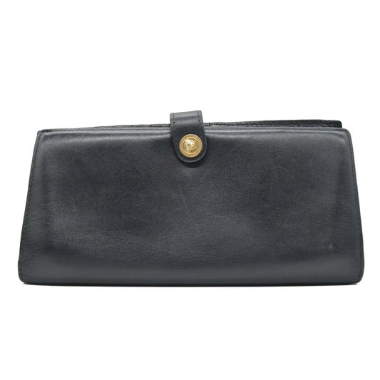 VERSACE Medusa Wallet Black Leather Unisex Bifold Long Wallet with Gold Hardware CONSIGNMENT