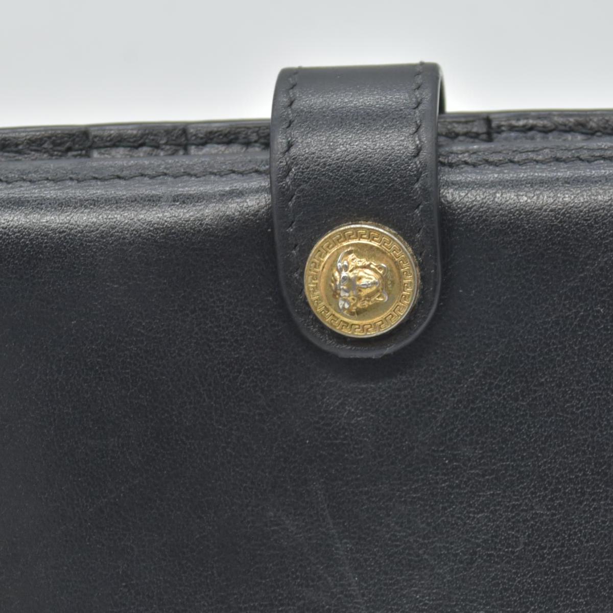 VERSACE Medusa Wallet Black Leather Unisex Bifold Long Wallet with Gold Hardware CONSIGNMENT