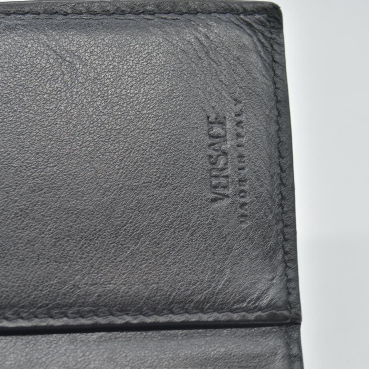 VERSACE Medusa Wallet Black Leather Unisex Bifold Long Wallet with Gold Hardware CONSIGNMENT
